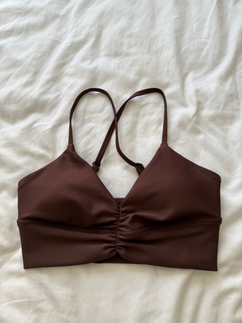 ALO Yoga Brown Ruched Strappy Crop Top - used once!!!